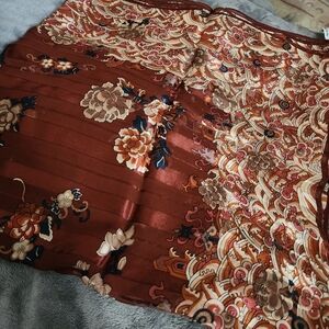 Oscar de la Renta Floral Silk Scarf in Rich Brown and Cream